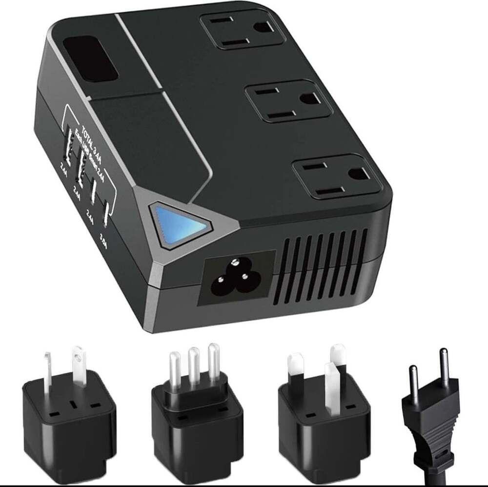 100V–220V Travel Converter, 2000W Voltage Converter with 2 USB and 2 USB Black